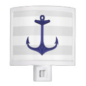 Nautical Navy Blue Anchor Gray White Stripes Night Light (Front)