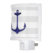 Nautical Navy Blue Anchor Gray White Stripes Night Light (Left)