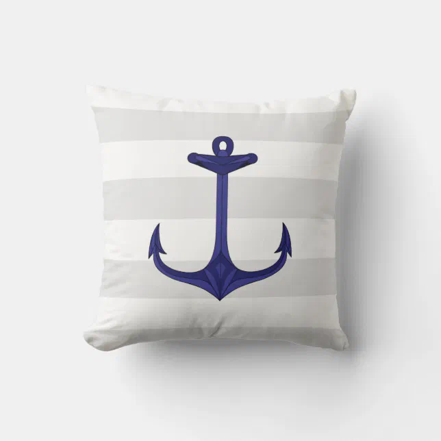 Nautical Navy Blue Anchor Gray White Stripes Throw Pillow Zazzle