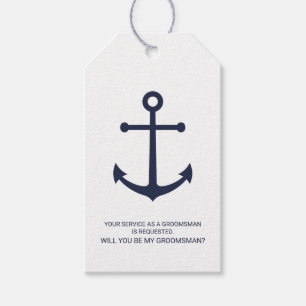 Nautical Navy Blue Anchor Groomsmen Proposal Gift Tags