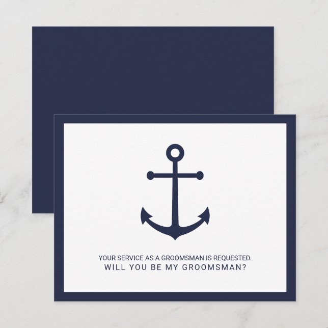 Nautical Navy Blue Anchor Groomsmen Proposal Invitation (Front/Back)