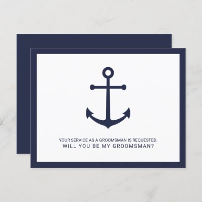 Nautical Navy Blue Anchor Groomsmen Proposal Invitation