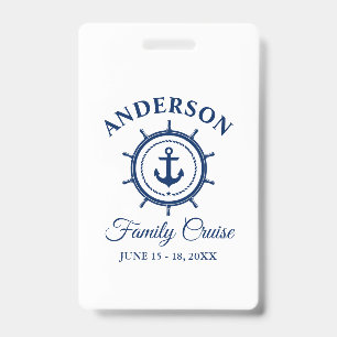 Nautical Navy Blue Anchor Helm Family Cruise Badge