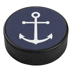 Nautical Navy Blue Anchor Hockey Puck