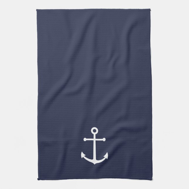Nautical Navy Blue Anchor Kitchen Towel (Vertical)