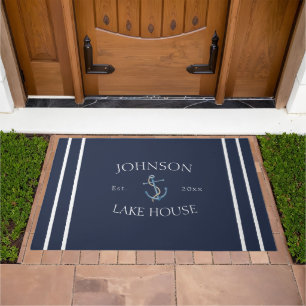 Nautical Navy Blue Anchor Lake House Doormat