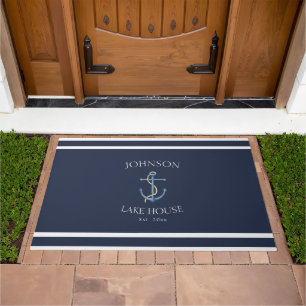 Nautical Navy Blue Anchor Lake House Doormat
