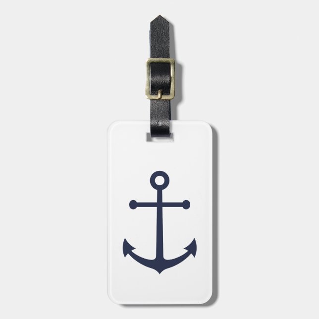 Nautical Navy Blue Anchor Luggage Tag (Front Vertical)
