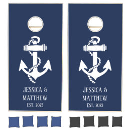 Nautical Navy Blue Anchor Modern Newlyweds Wedding Cornhole Set