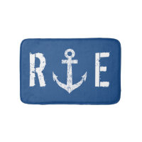 Nautical navy blue anchor monogram bath mat rug