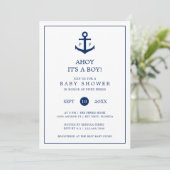 Nautical Navy Blue Anchor Monogram Boy Baby Shower Invitation (Standing Front)