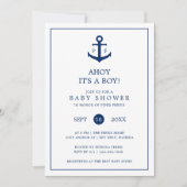 Nautical Navy Blue Anchor Monogram Boy Baby Shower Invitation (Front)