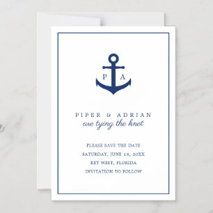 Nautical Navy Blue Anchor Monogram Save the Date Magnetic Invitation
