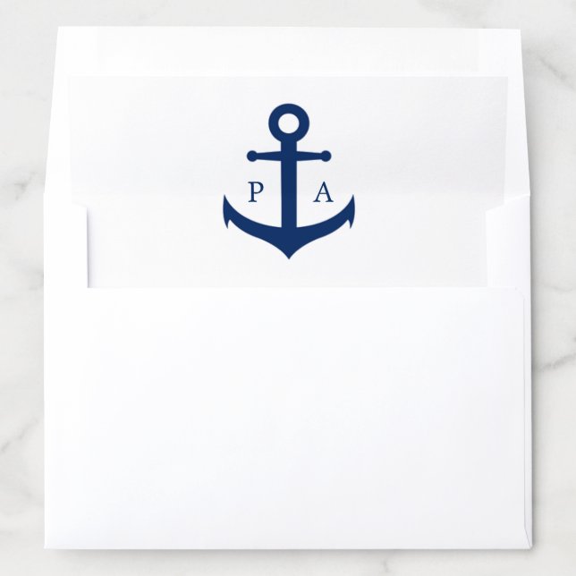 Nautical Navy Blue Anchor Monogram Wedding Envelope Liner (In Envelope)