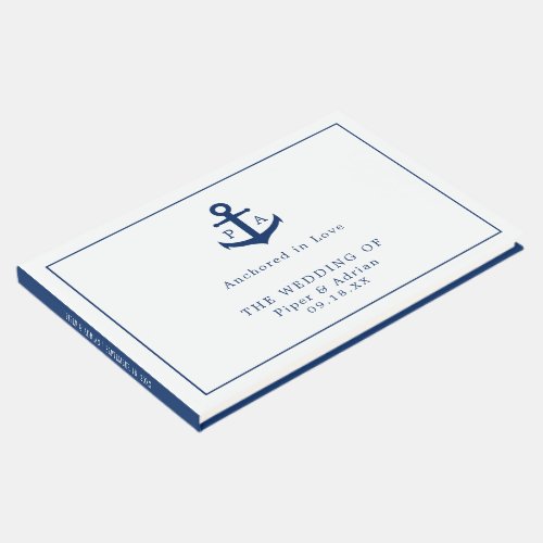 Nautical Navy Blue Anchor Monogram Wedding Guest Book