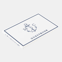Nautical Navy Blue Anchor Monogram Wedding Guest Book