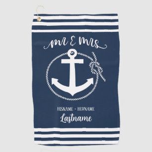 Nautical Navy Blue Anchor Mr and Mrs Golf Towel