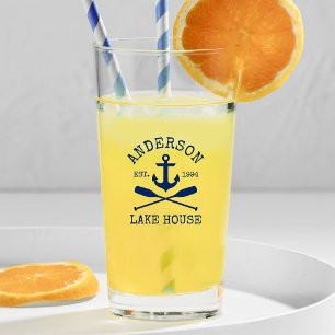 Nautical Navy Blue Anchor Oars Family Lake House Glass