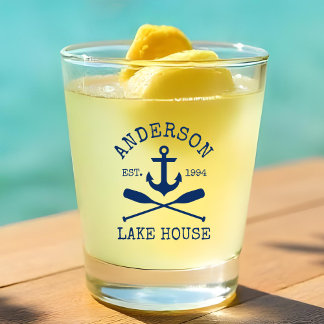 Nautical Navy Blue Anchor Oars Family Lake House Shot Glass