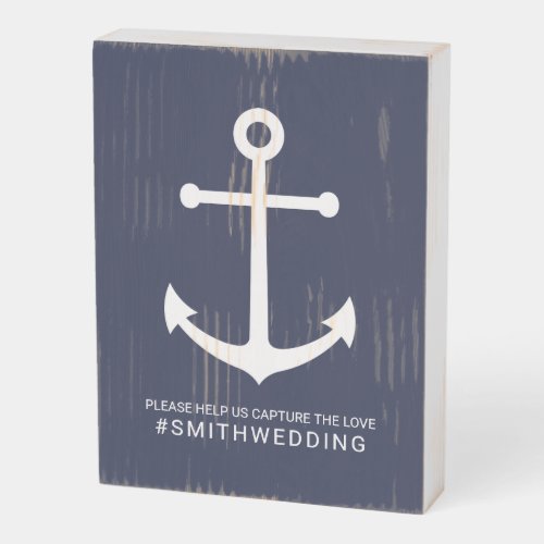 Nautical Navy Blue Anchor Oh Snap Wedding Wooden Box Sign