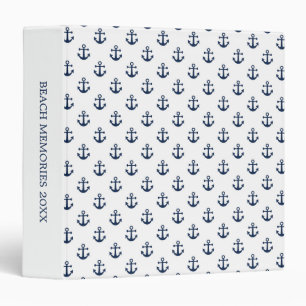 Nautical navy blue anchor on a white background 3 ring binder