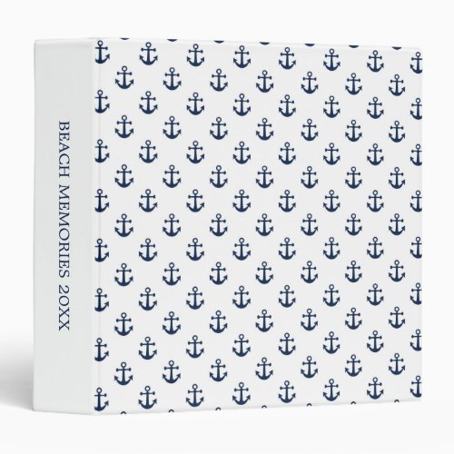 Nautical navy blue anchor on a white background 3 ring binder