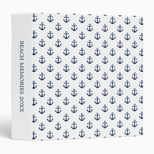 Nautical navy blue anchor on a white background 3 ring binder (Front/Spine)