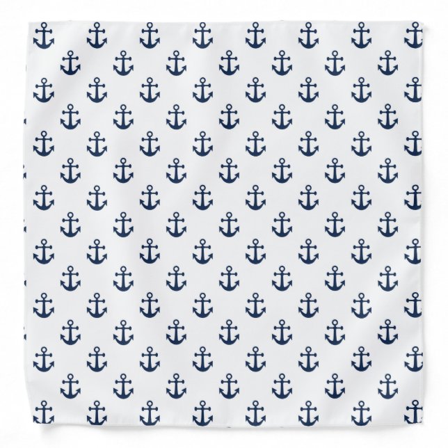 Nautical navy blue anchor on a white background bandana (Front)