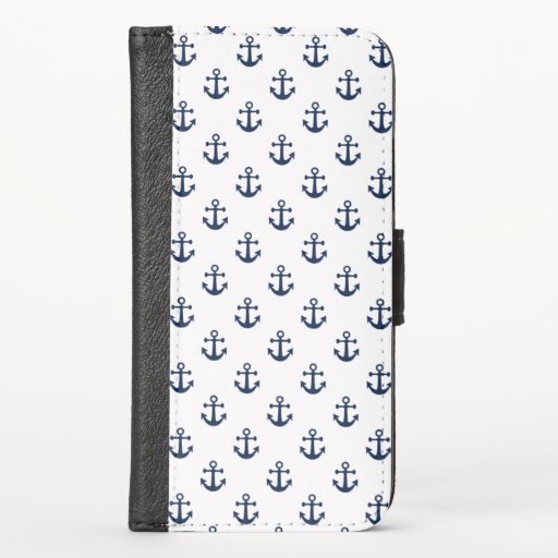 Nautical navy blue anchor on a white background iPhone x wallet case