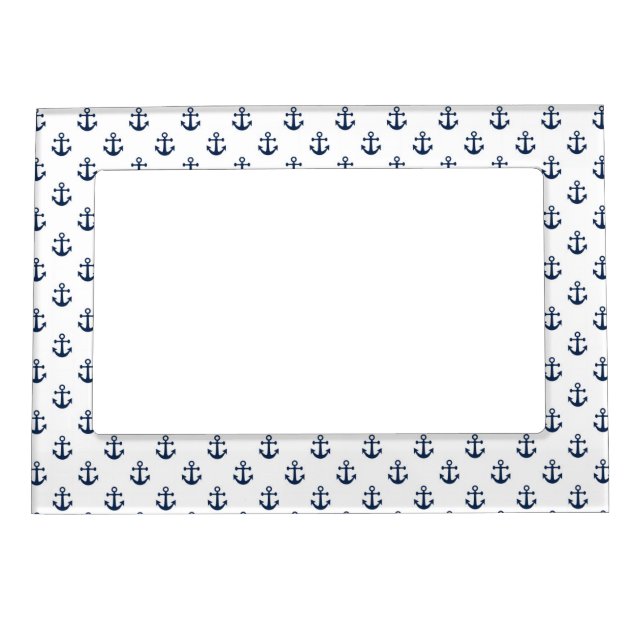 Nautical navy blue anchor on a white background magnetic frame (Front)