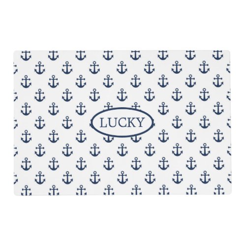 Nautical navy blue anchor on a white background placemat