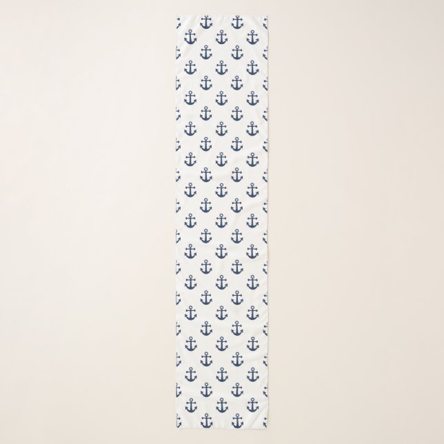 Nautical navy blue anchor on a white background scarf (Front)