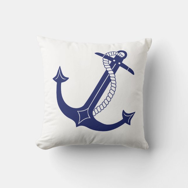 Nautical Navy Blue Anchor on White Simple Throw Pillow (Front)