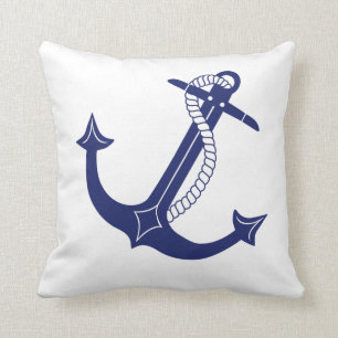 Nautical Navy Blue Anchor on White Simple Throw Pillow