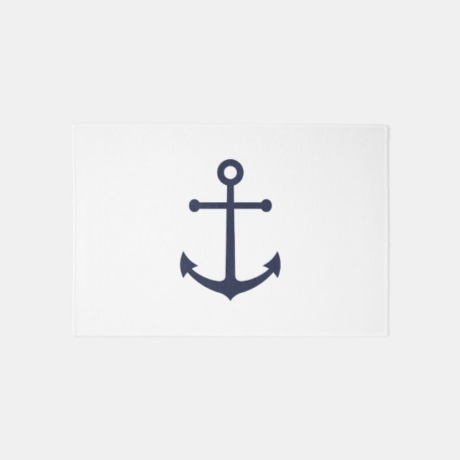 Nautical Navy Blue Anchor Outdoor Rug (Front)