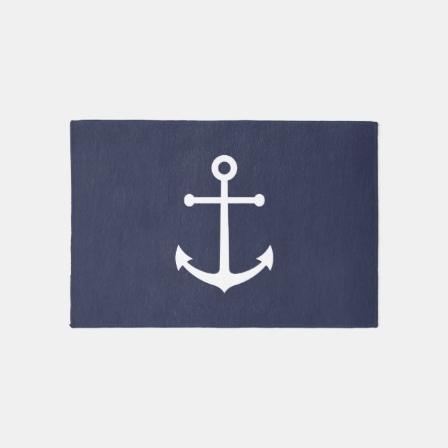 Nautical Navy Blue Anchor Outdoor Rug (Front)