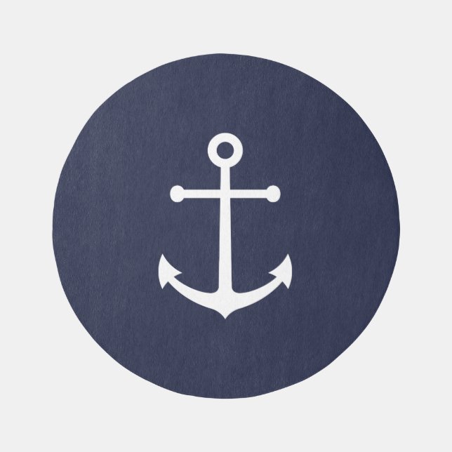 Nautical Navy Blue Anchor Outdoor Rug (Front)