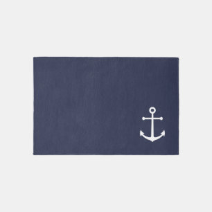 Nautical Navy Blue Anchor Outdoor Rug