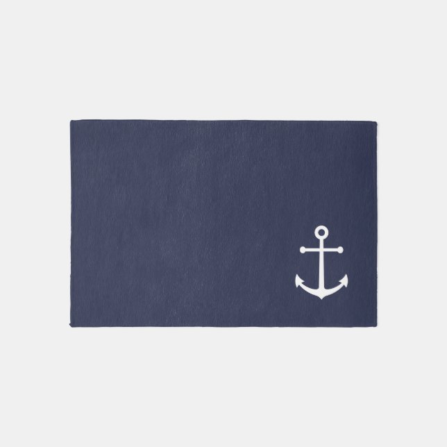 Nautical Navy Blue Anchor Outdoor Rug (Front)