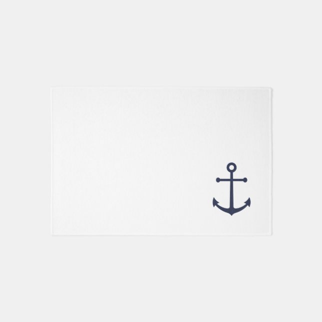Nautical Navy Blue Anchor Outdoor Rug (Front)