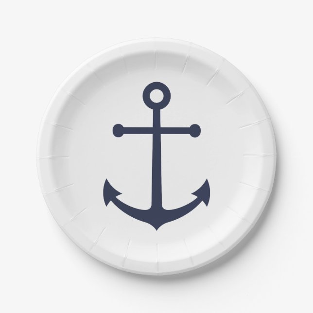 Nautical Navy Blue Anchor Paper Plates (Front)