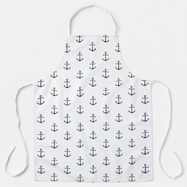Nautical Navy Blue Anchor Pattern Apron (Front)