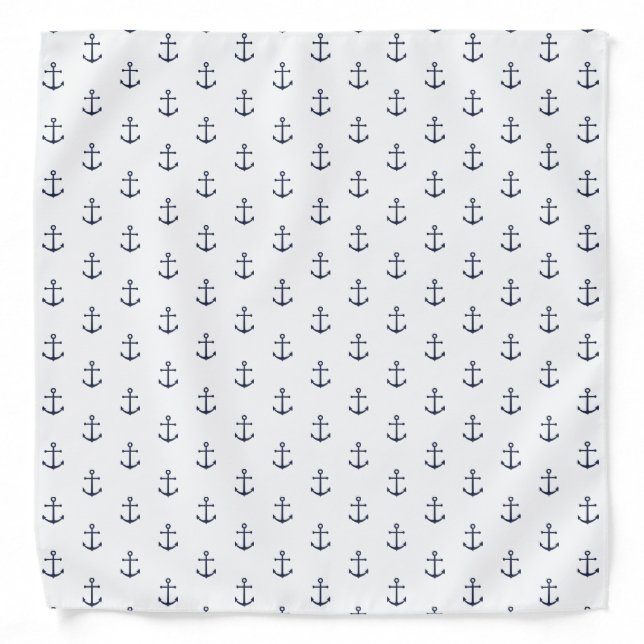 Nautical Navy Blue Anchor Pattern Bandana (Front)