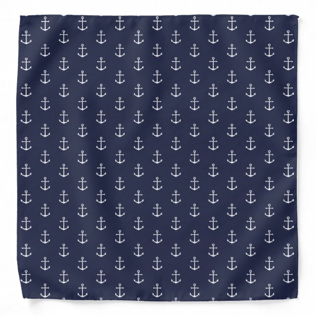 Nautical Navy Blue Anchor Pattern Bandana (Front)