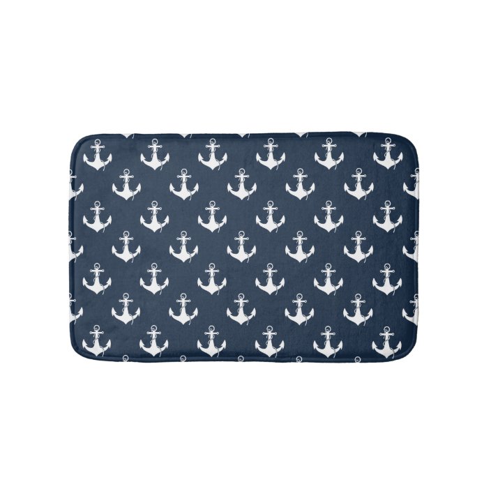 Nautical Navy Blue Anchor Pattern Bath Mat Zazzle Com