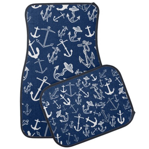 Nautical  Navy Blue Anchor Pattern Car Floor Mat