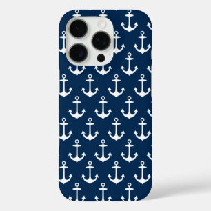 Nautical Navy Blue Anchor Pattern iPhone 16 Pro Case
