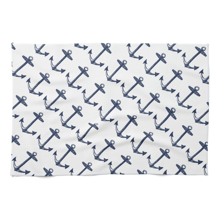 Nautical Navy Blue Anchor Pattern Hand Towels