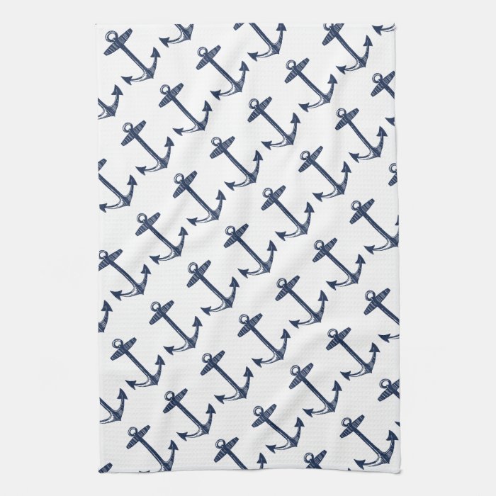 Nautical Navy Blue Anchor Pattern Hand Towels