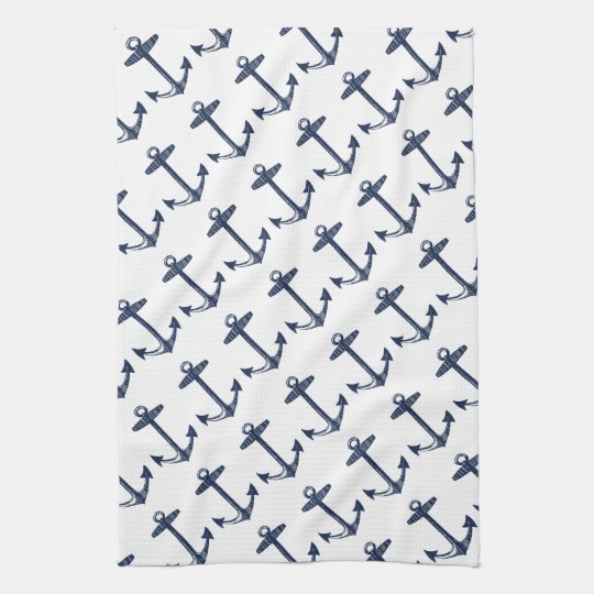 Nautical Navy Blue Anchor Pattern Kitchen Towel | Zazzle.com